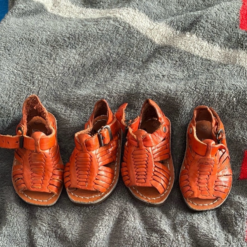 Kids Orange Leather Sandals